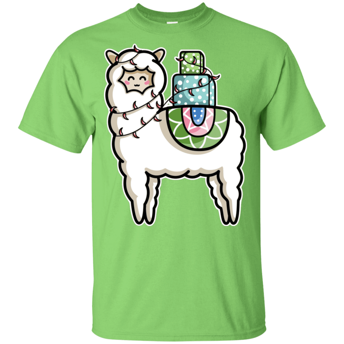 T-Shirts Lime / YXS Kawaii Cute Llama Carrying Presents Youth T-Shirt