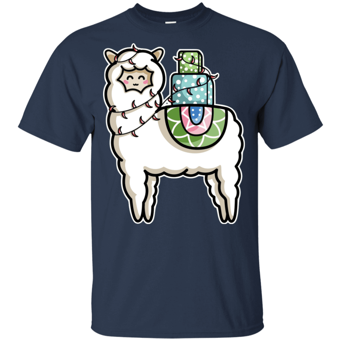 T-Shirts Navy / YXS Kawaii Cute Llama Carrying Presents Youth T-Shirt