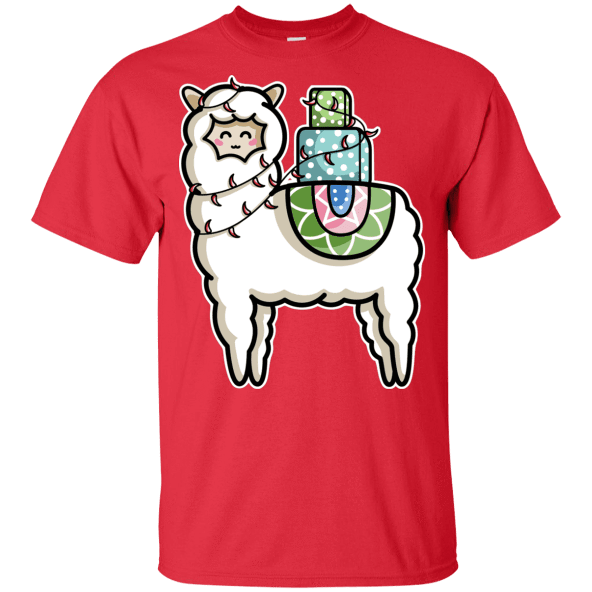 T-Shirts Red / YXS Kawaii Cute Llama Carrying Presents Youth T-Shirt