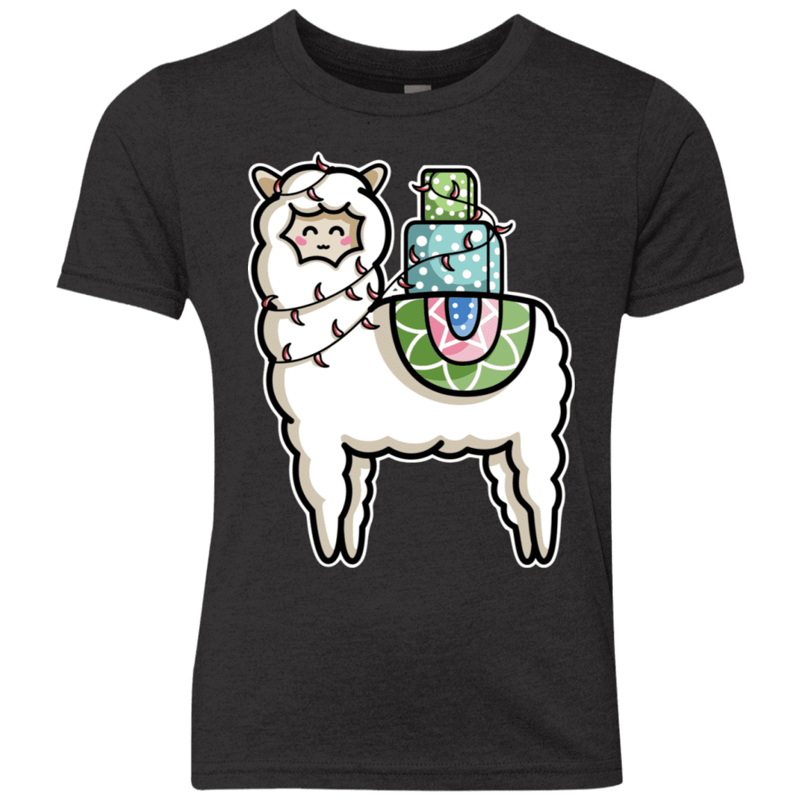 T-Shirts Vintage Black / YXS Kawaii Cute Llama Carrying Presents Youth Triblend T-Shirt