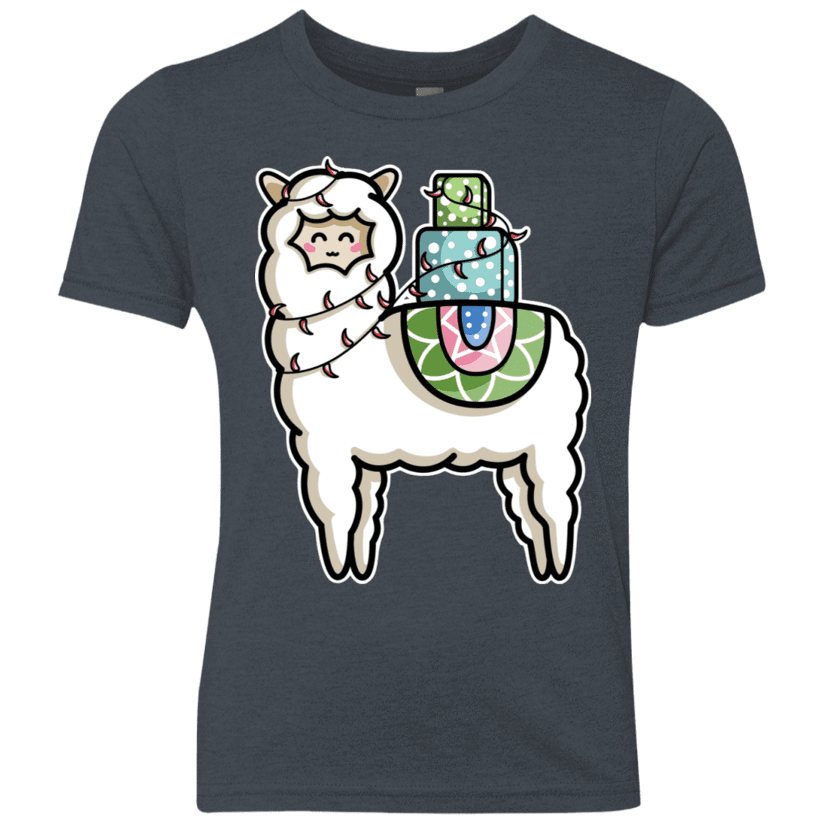 T-Shirts Vintage Navy / YXS Kawaii Cute Llama Carrying Presents Youth Triblend T-Shirt