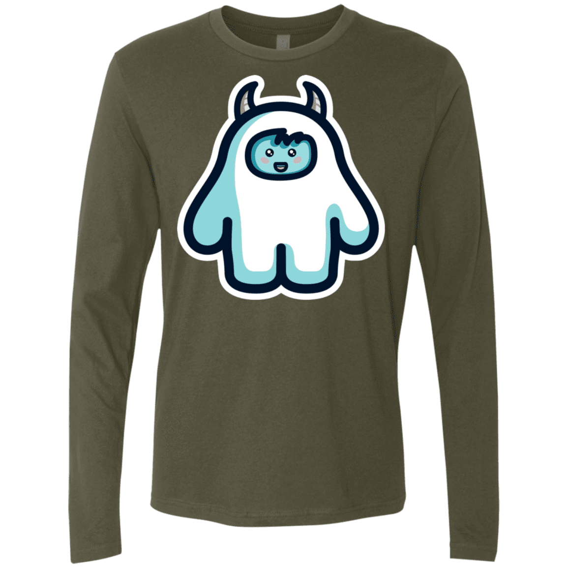 T-Shirts Military Green / S Kawaii Cute Yeti Men's Premium Long Sleeve