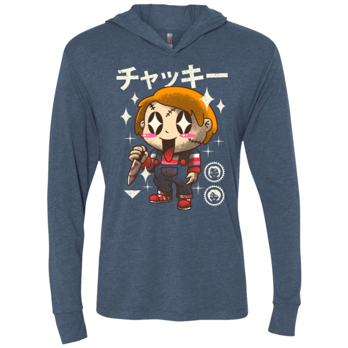 T-Shirts Indigo / X-Small Kawaii Doll Triblend Long Sleeve Hoodie Tee