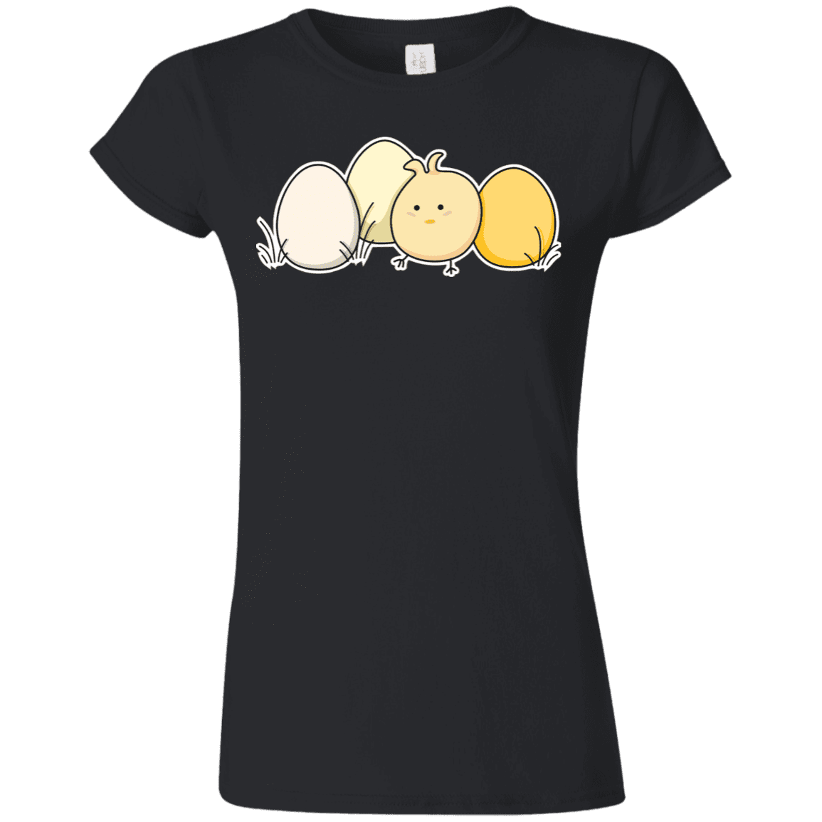 T-Shirts Black / S Kawaii Easter Chick and Eggs Junior Slimmer-Fit T-Shirt