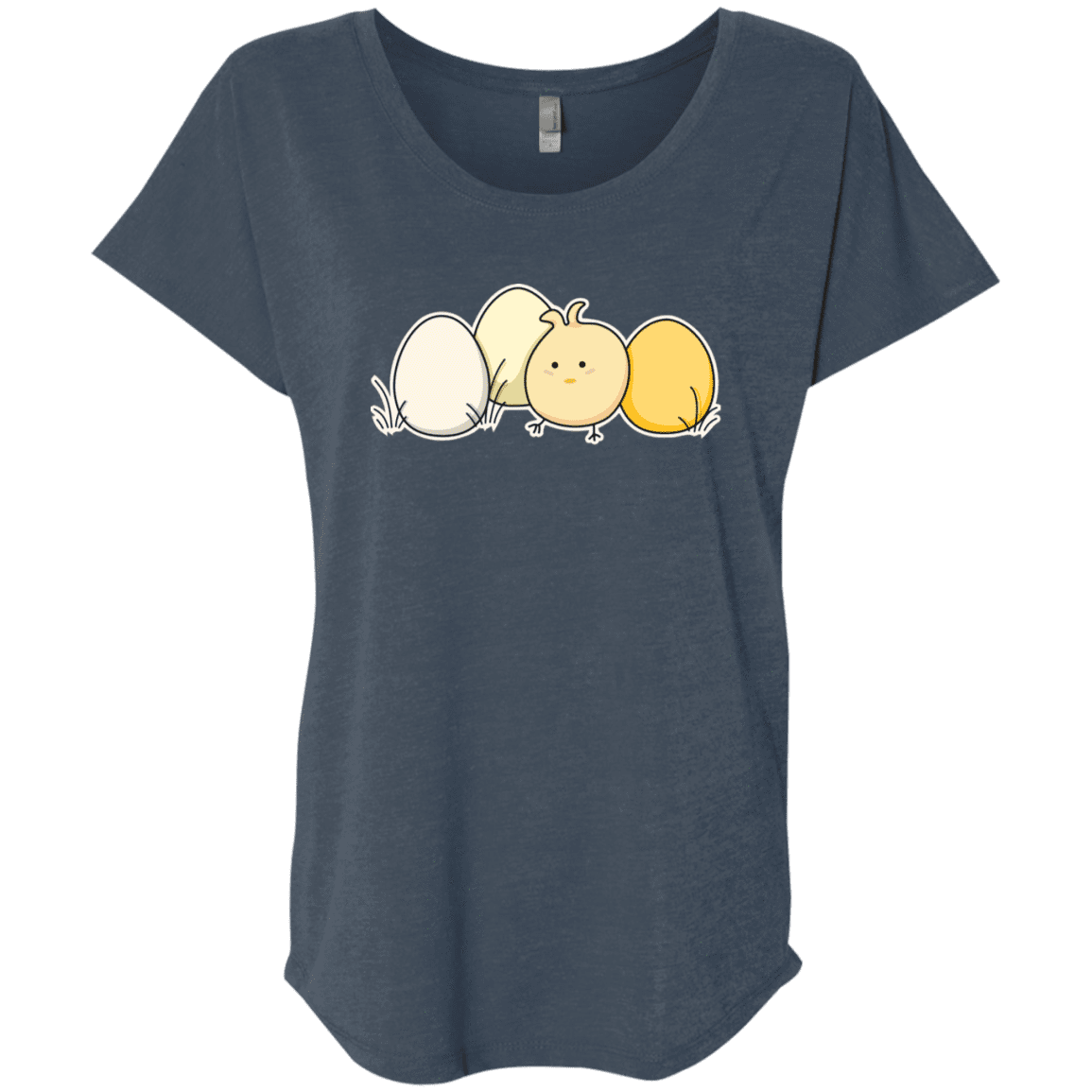 T-Shirts Indigo / X-Small Kawaii Easter Chick and Eggs Triblend Dolman Sleeve