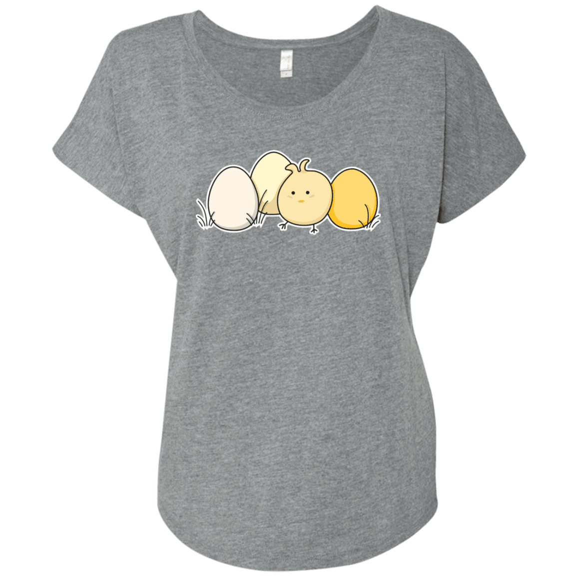 T-Shirts Premium Heather / X-Small Kawaii Easter Chick and Eggs Triblend Dolman Sleeve