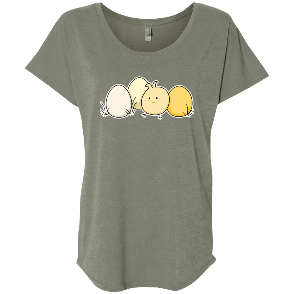 T-Shirts Venetian Grey / X-Small Kawaii Easter Chick and Eggs Triblend Dolman Sleeve