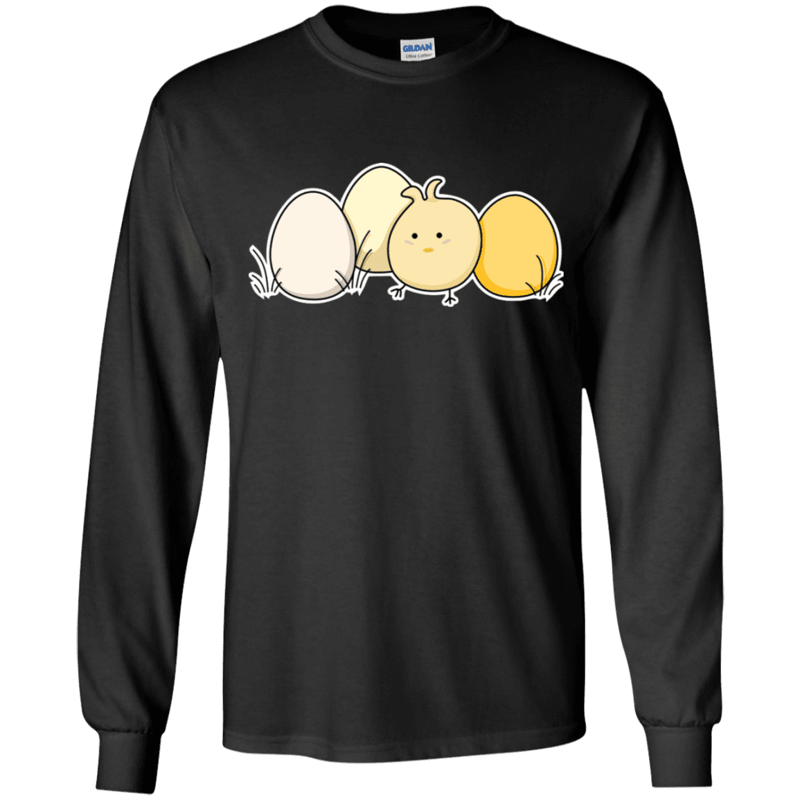 T-Shirts Black / YS Kawaii Easter Chick and Eggs Youth Long Sleeve T-Shirt
