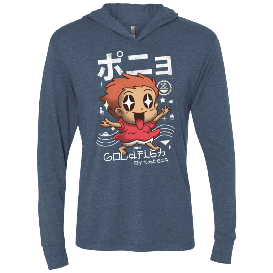 T-Shirts Indigo / X-Small Kawaii Gold Fish Triblend Long Sleeve Hoodie Tee