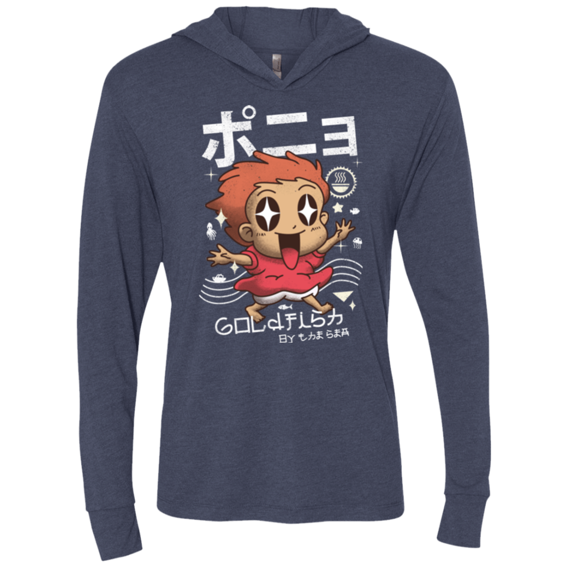 T-Shirts Vintage Navy / X-Small Kawaii Gold Fish Triblend Long Sleeve Hoodie Tee