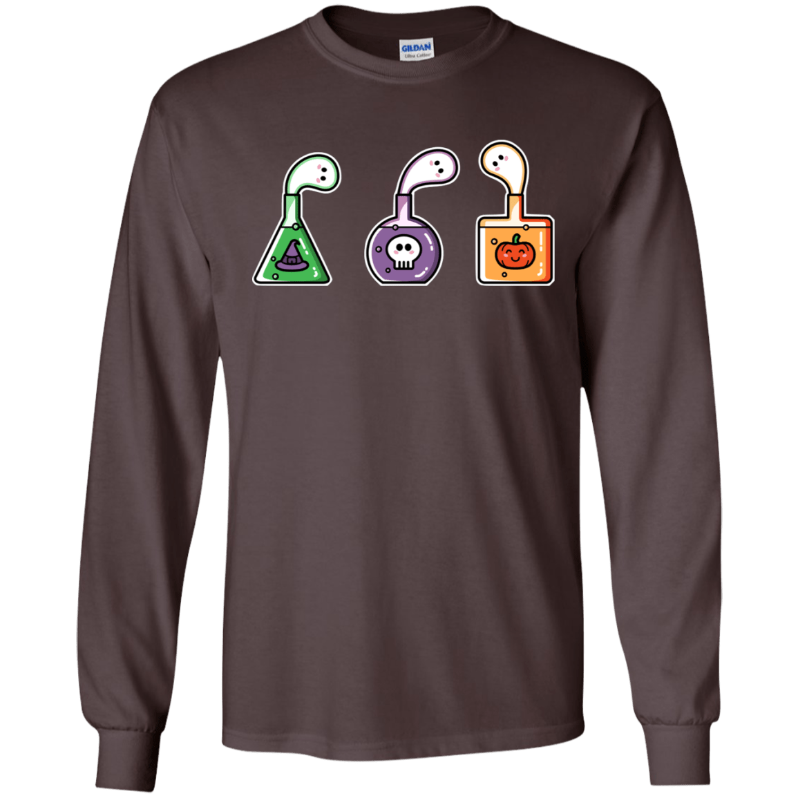 T-Shirts Dark Chocolate / S Kawaii Halloween Potions Men's Long Sleeve T-Shirt