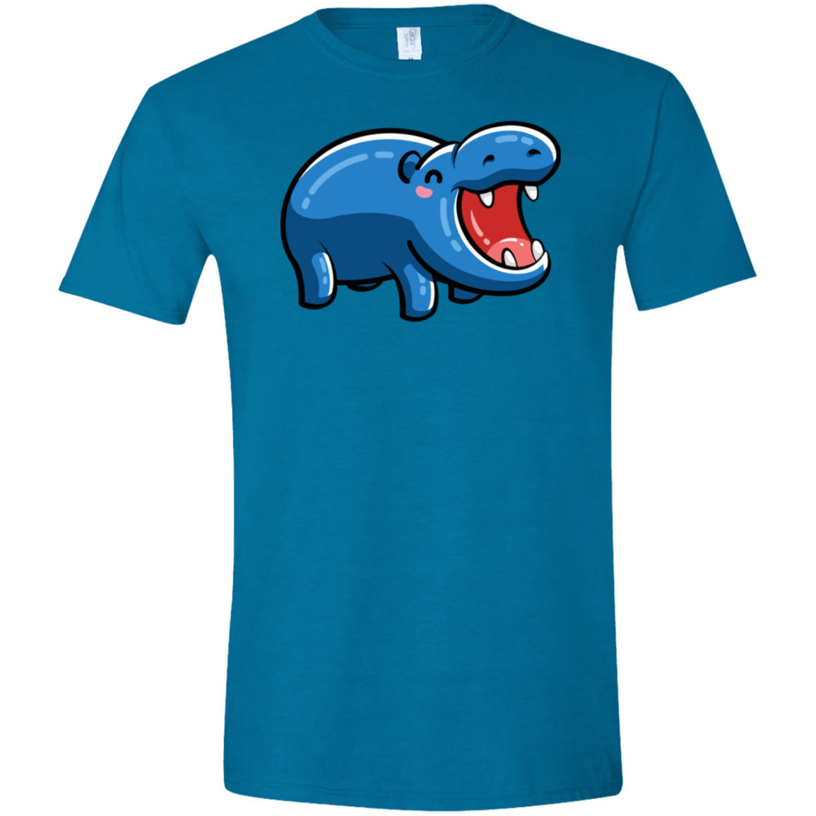 T-Shirts Antique Sapphire / S Kawaii Happy Hippo Men's Semi-Fitted Softstyle