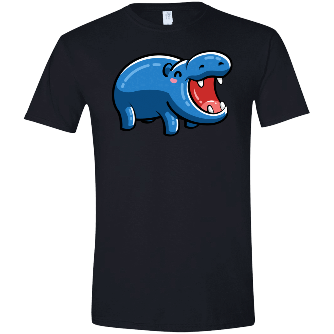 T-Shirts Black / X-Small Kawaii Happy Hippo Men's Semi-Fitted Softstyle