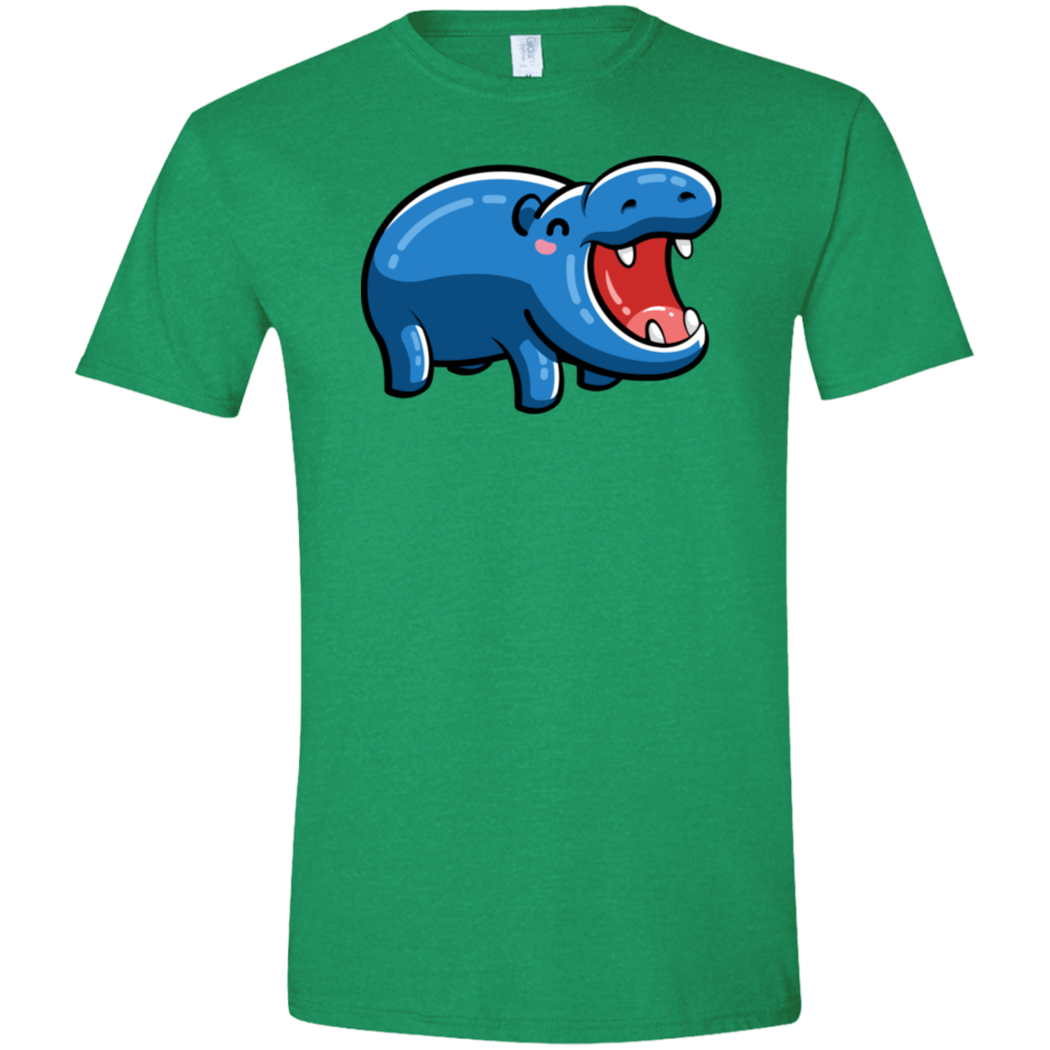 T-Shirts Heather Irish Green / S Kawaii Happy Hippo Men's Semi-Fitted Softstyle