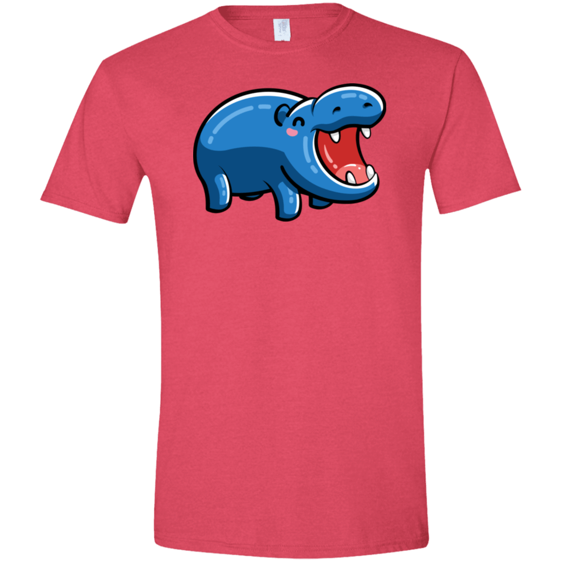 T-Shirts Heather Red / S Kawaii Happy Hippo Men's Semi-Fitted Softstyle