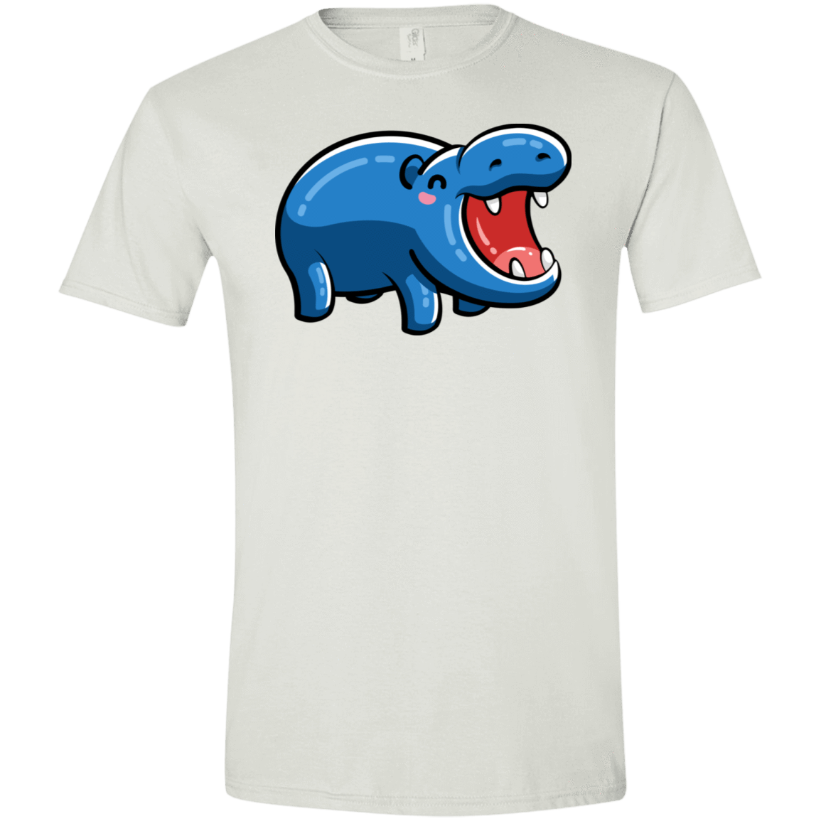 T-Shirts White / X-Small Kawaii Happy Hippo Men's Semi-Fitted Softstyle