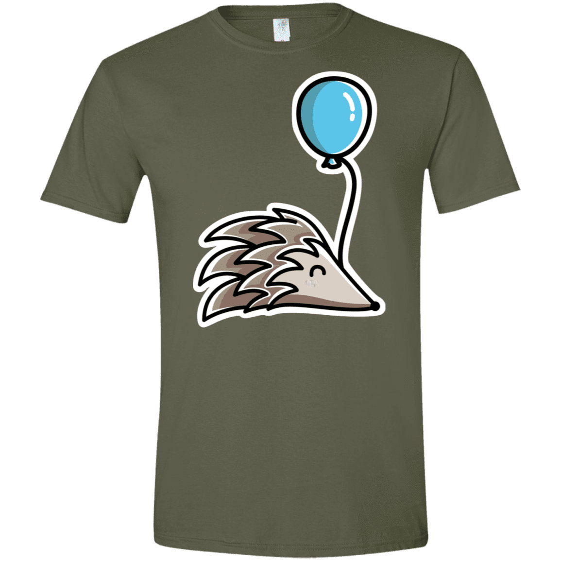 T-Shirts Military Green / S Kawaii Hedgehog with Balloon Men's Semi-Fitted Softstyle