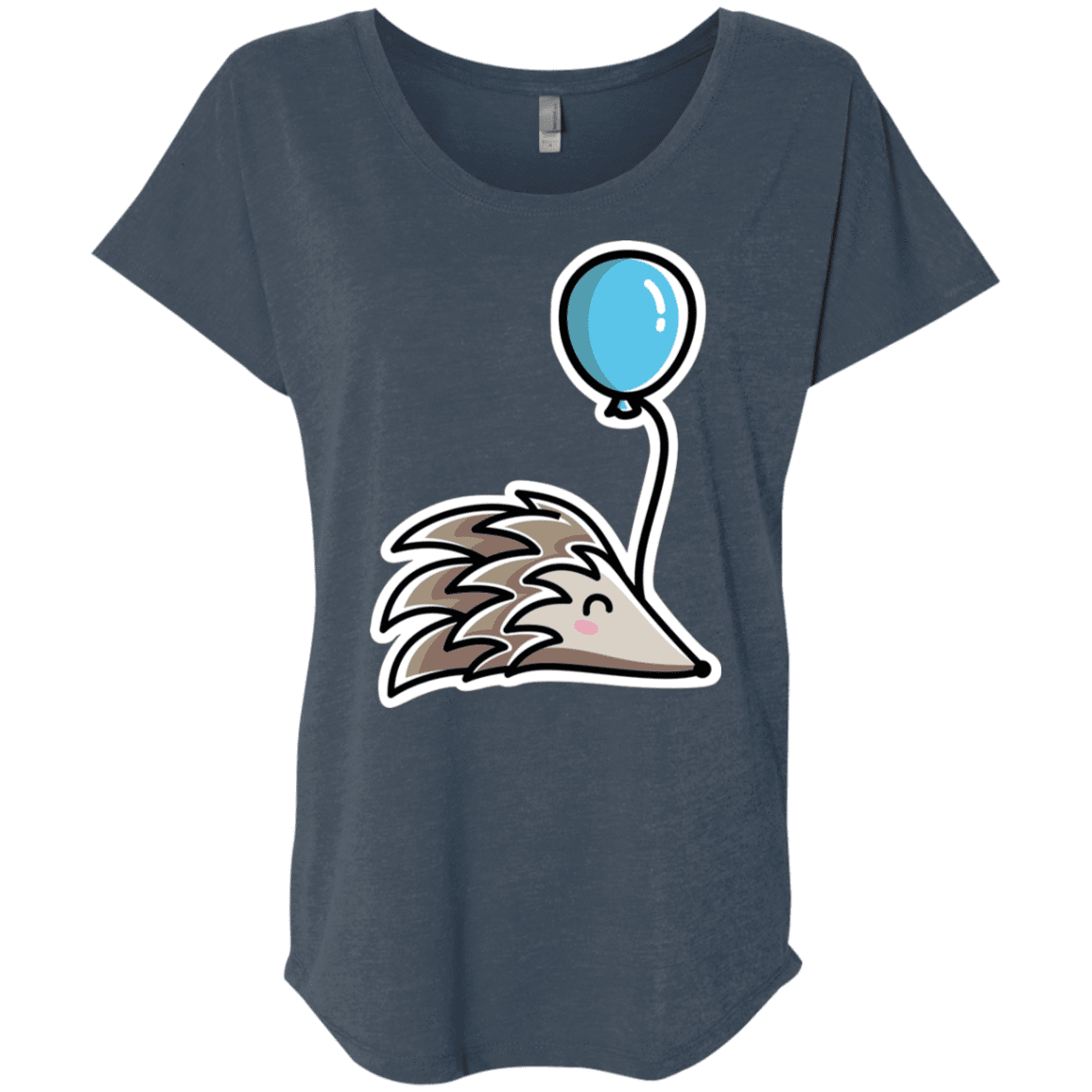 T-Shirts Indigo / X-Small Kawaii Hedgehog with Balloon Triblend Dolman Sleeve