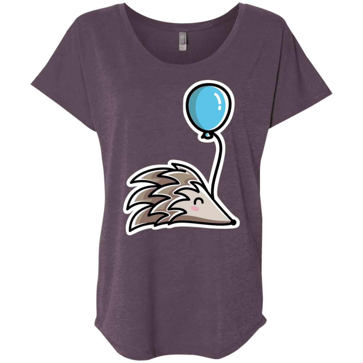 T-Shirts Vintage Purple / X-Small Kawaii Hedgehog with Balloon Triblend Dolman Sleeve