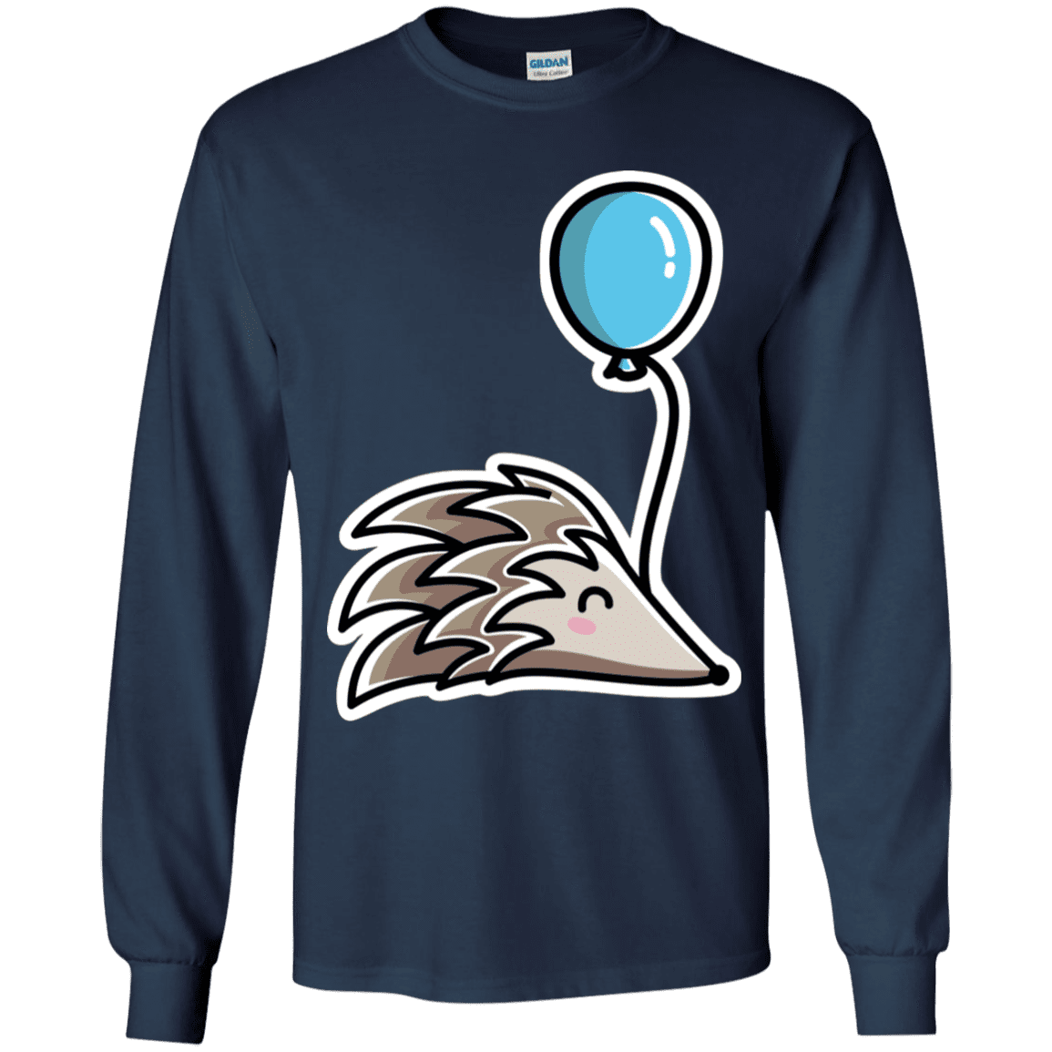 T-Shirts Navy / YS Kawaii Hedgehog with Balloon Youth Long Sleeve T-Shirt