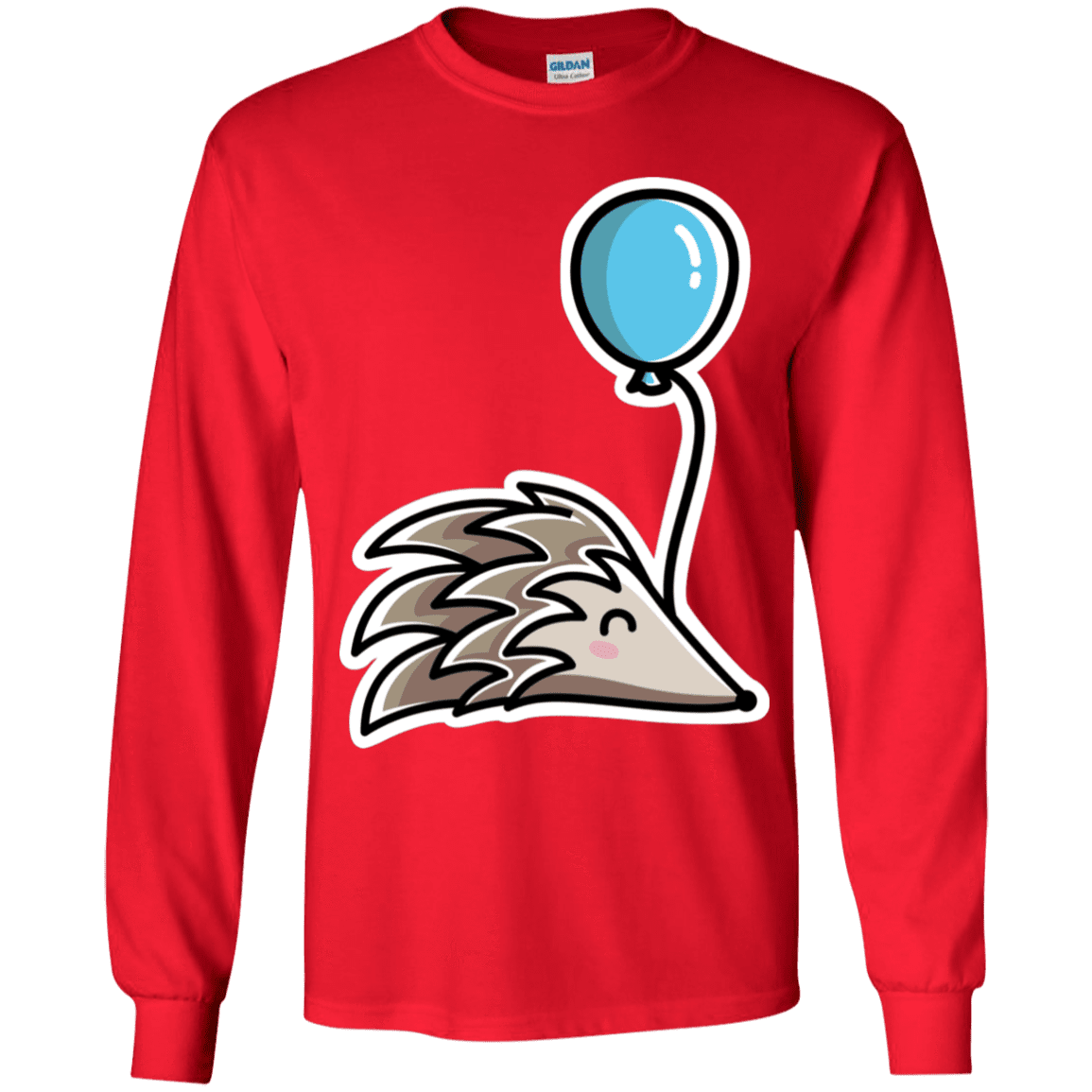 T-Shirts Red / YS Kawaii Hedgehog with Balloon Youth Long Sleeve T-Shirt
