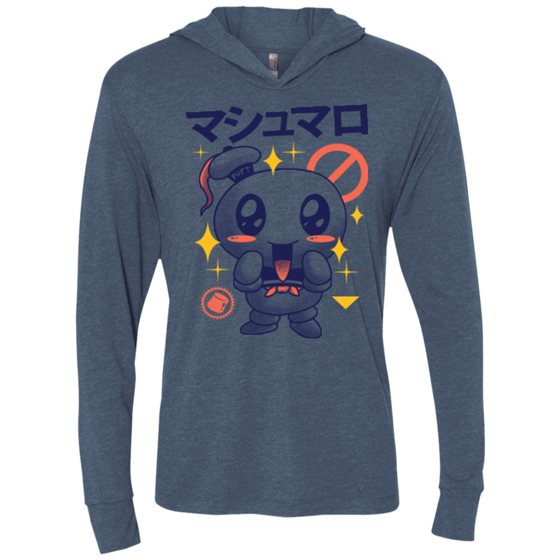 T-Shirts Indigo / X-Small Kawaii Marshmallow Triblend Long Sleeve Hoodie Tee