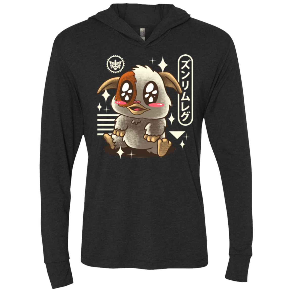 T-Shirts Vintage Black / X-Small Kawaii Mogwai Triblend Long Sleeve Hoodie Tee