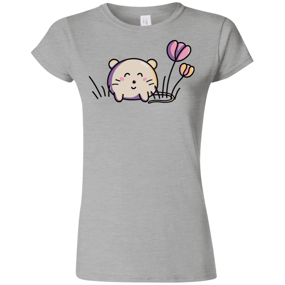 T-Shirts Sport Grey / S Kawaii Mouse and Tulips Junior Slimmer-Fit T-Shirt