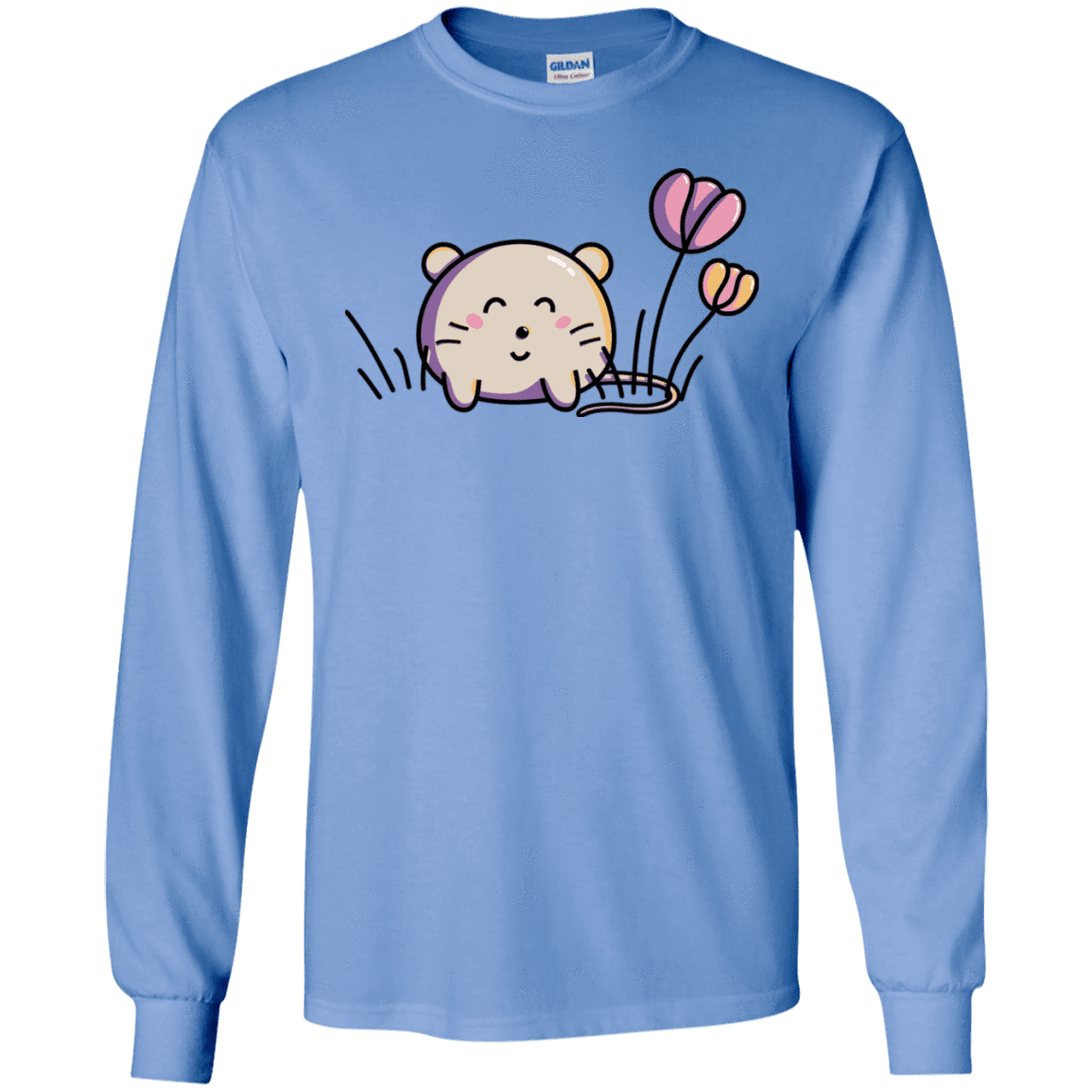 T-Shirts Carolina Blue / S Kawaii Mouse and Tulips Men's Long Sleeve T-Shirt