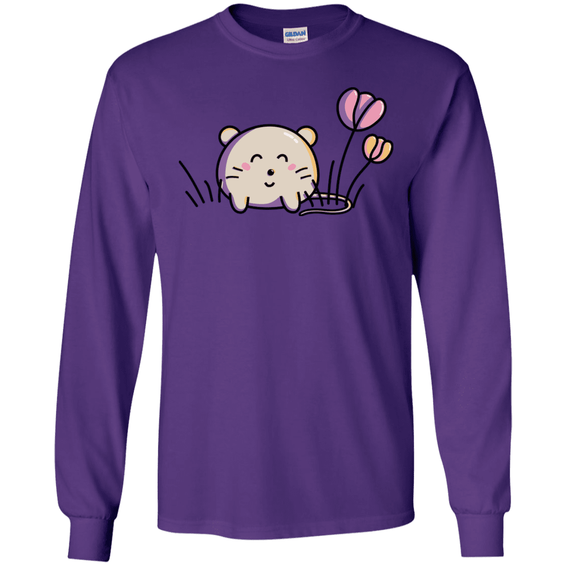 T-Shirts Purple / S Kawaii Mouse and Tulips Men's Long Sleeve T-Shirt