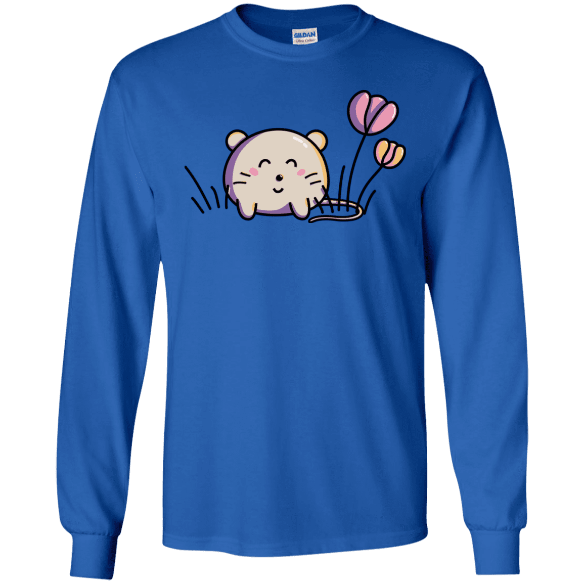 T-Shirts Royal / S Kawaii Mouse and Tulips Men's Long Sleeve T-Shirt