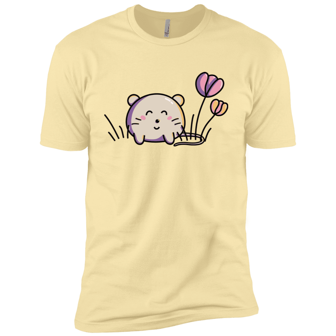 T-Shirts Banana Cream / X-Small Kawaii Mouse and Tulips Men's Premium T-Shirt