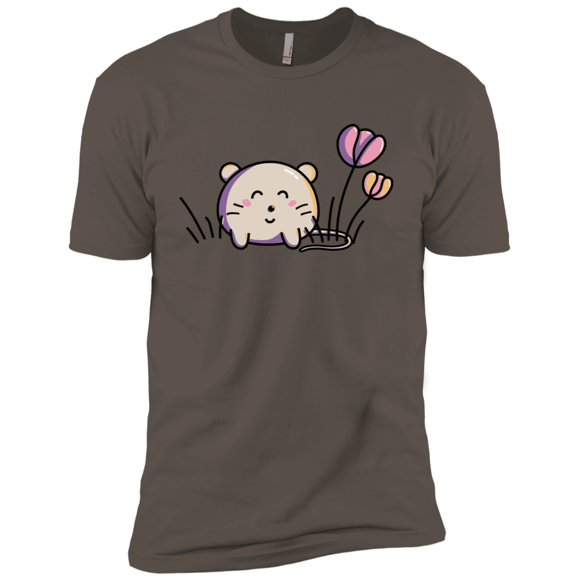 T-Shirts Warm Grey / X-Small Kawaii Mouse and Tulips Men's Premium T-Shirt
