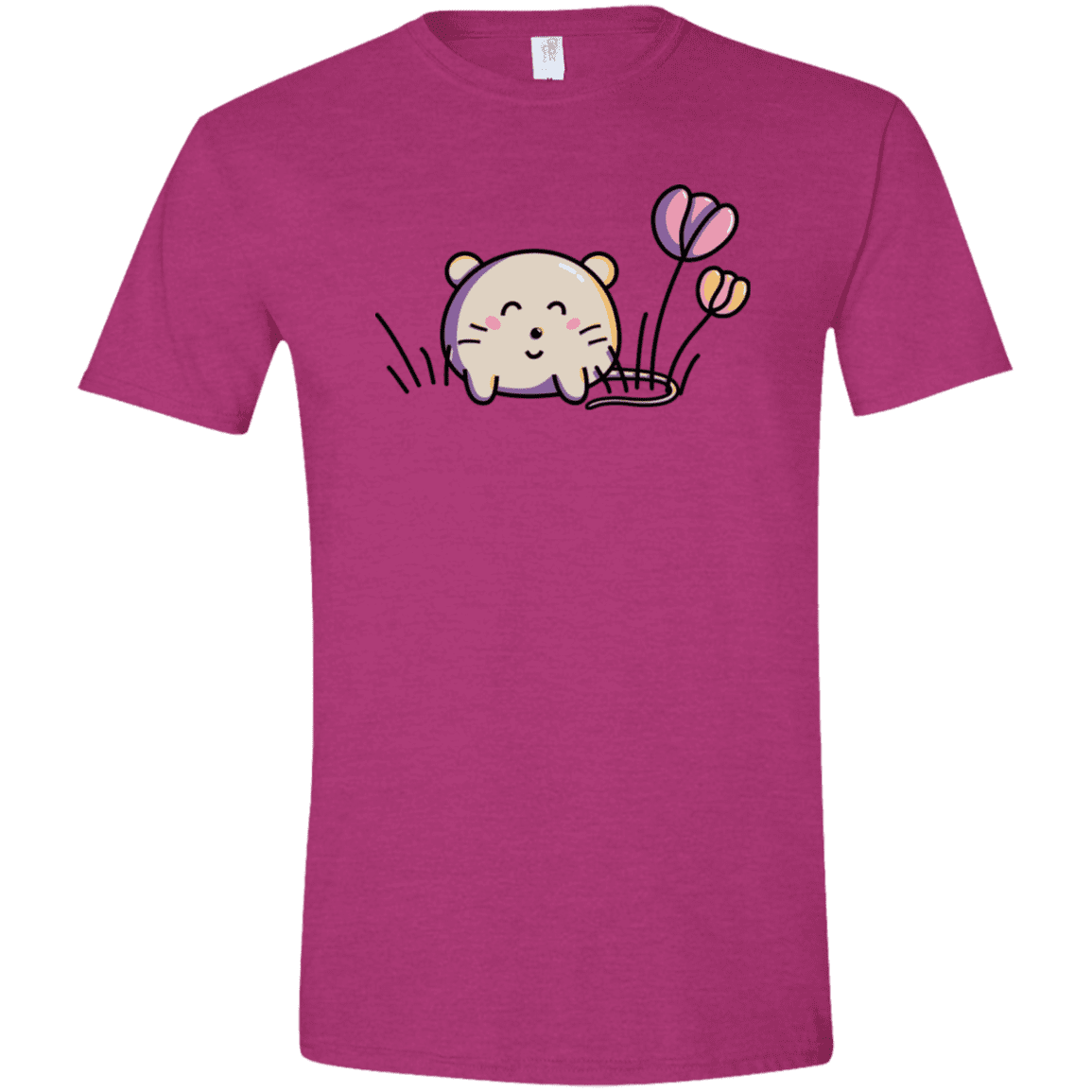 T-Shirts Antique Heliconia / S Kawaii Mouse and Tulips Men's Semi-Fitted Softstyle