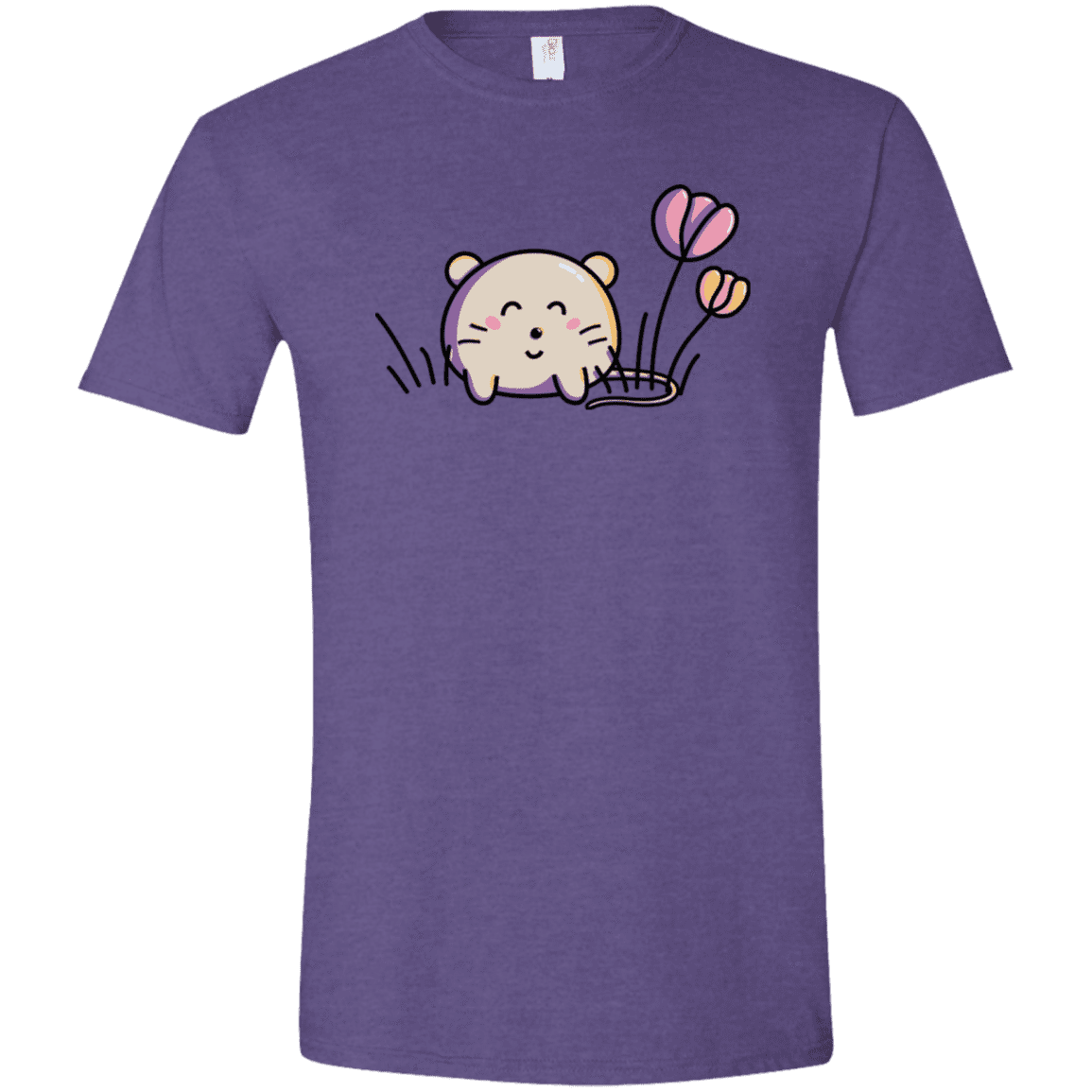 T-Shirts Heather Purple / S Kawaii Mouse and Tulips Men's Semi-Fitted Softstyle
