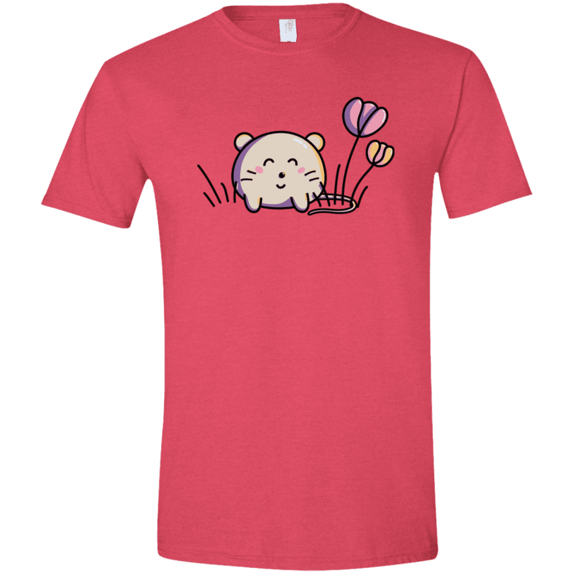 T-Shirts Heather Red / S Kawaii Mouse and Tulips Men's Semi-Fitted Softstyle