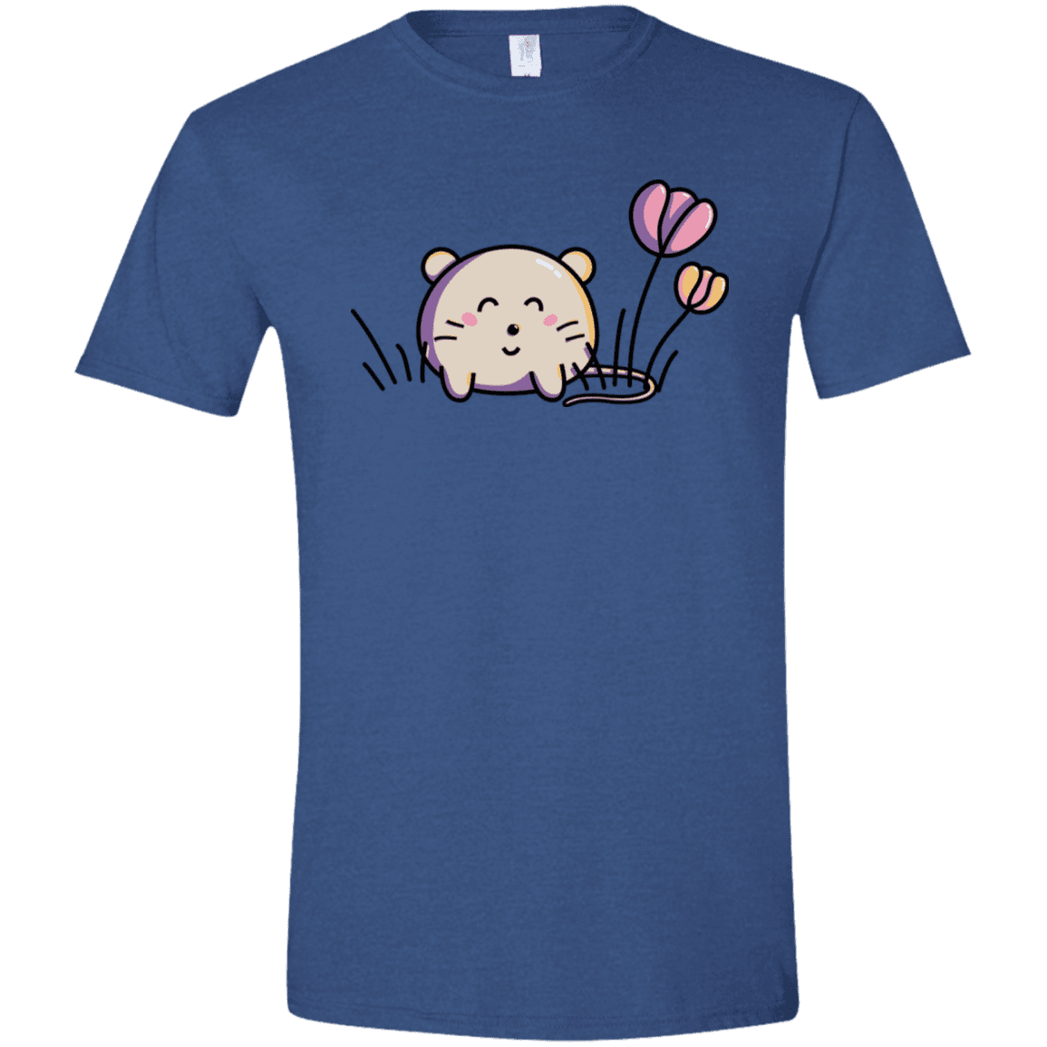 T-Shirts Heather Royal / X-Small Kawaii Mouse and Tulips Men's Semi-Fitted Softstyle