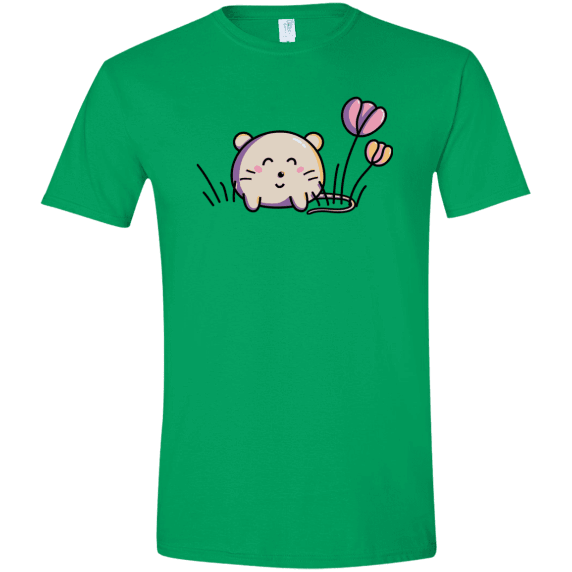 T-Shirts Irish Green / S Kawaii Mouse and Tulips Men's Semi-Fitted Softstyle