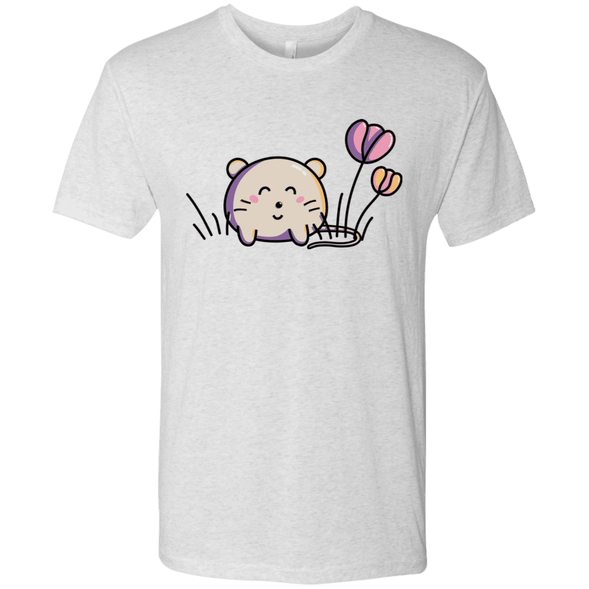 T-Shirts Heather White / S Kawaii Mouse and Tulips Men's Triblend T-Shirt