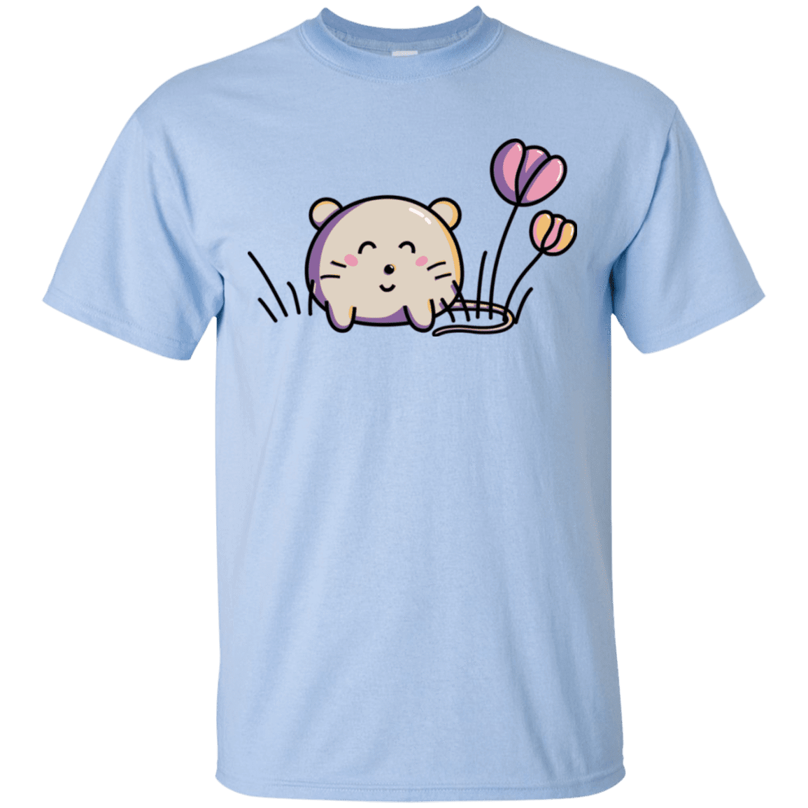 T-Shirts Light Blue / S Kawaii Mouse and Tulips T-Shirt
