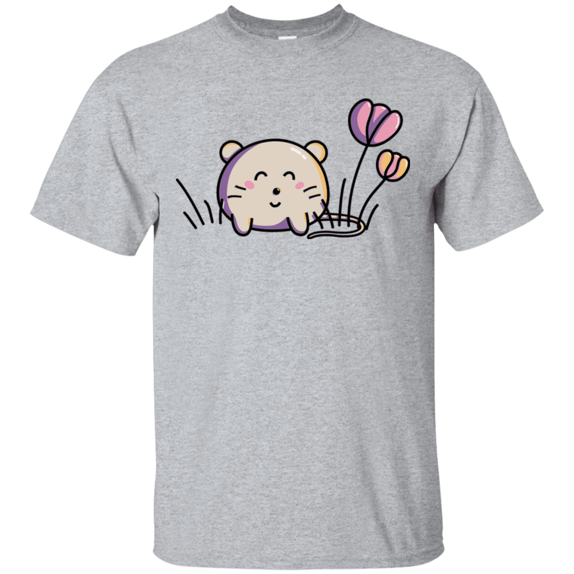 T-Shirts Sport Grey / S Kawaii Mouse and Tulips T-Shirt