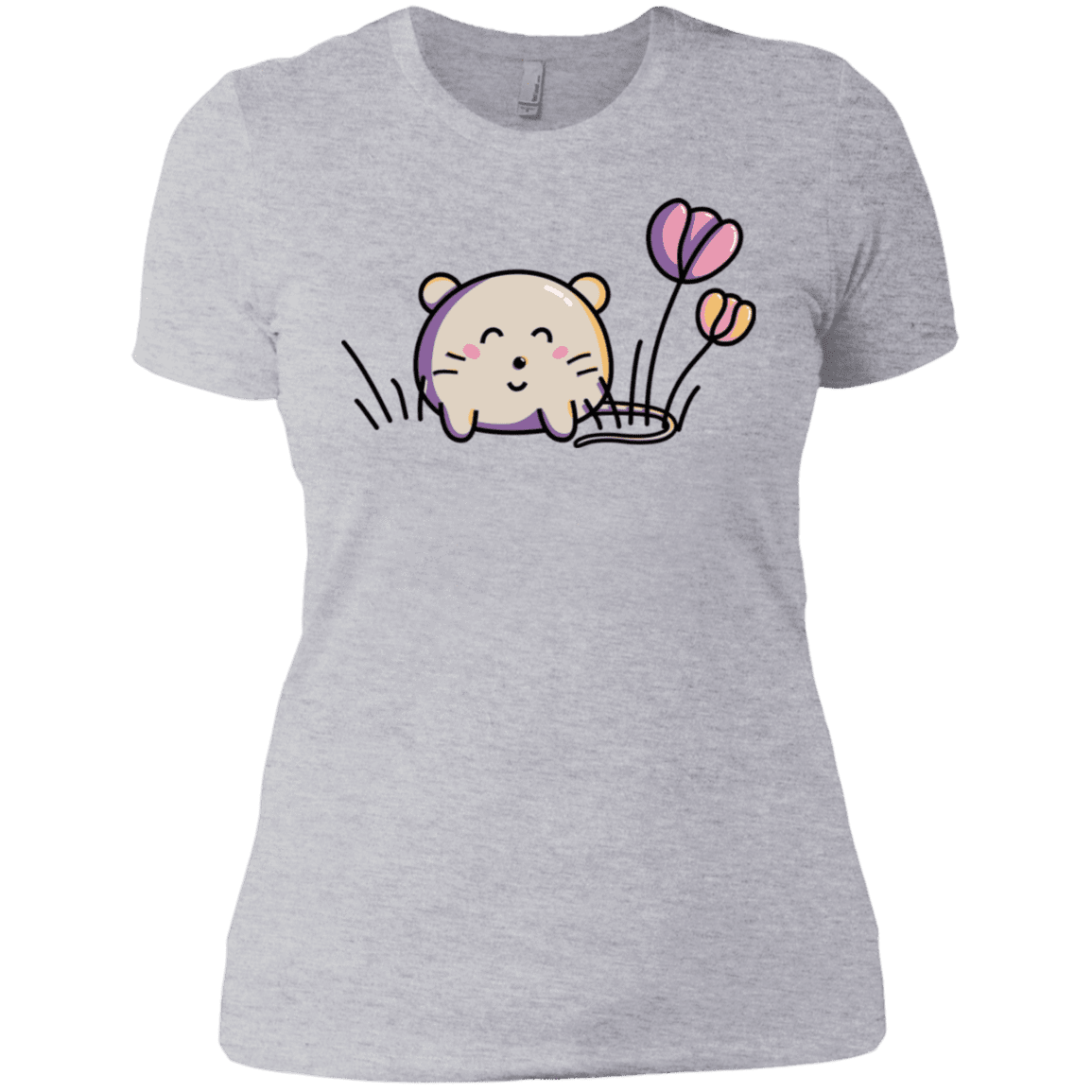 T-Shirts Heather Grey / X-Small Kawaii Mouse and Tulips Women's Premium T-Shirt