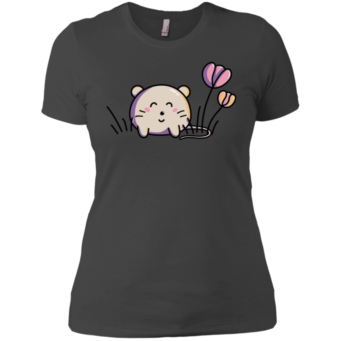 T-Shirts Heavy Metal / X-Small Kawaii Mouse and Tulips Women's Premium T-Shirt