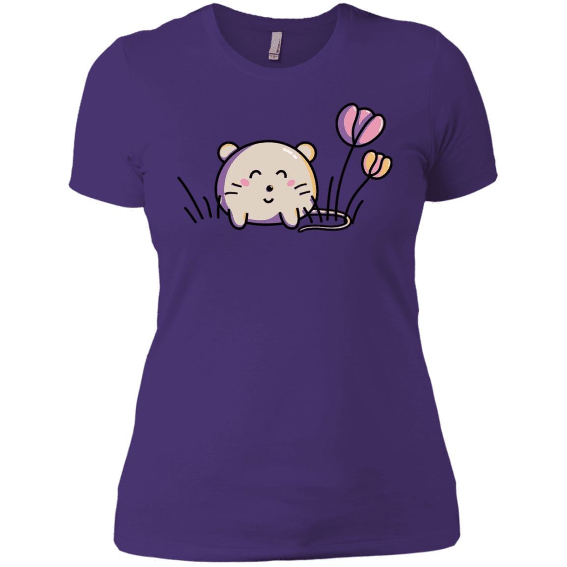 T-Shirts Purple Rush/ / X-Small Kawaii Mouse and Tulips Women's Premium T-Shirt
