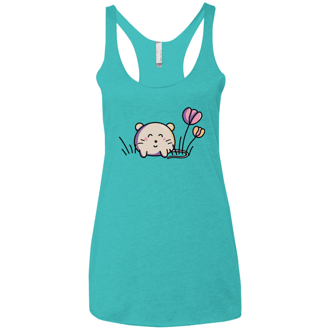T-Shirts Tahiti Blue / X-Small Kawaii Mouse and Tulips Women's Triblend Racerback Tank