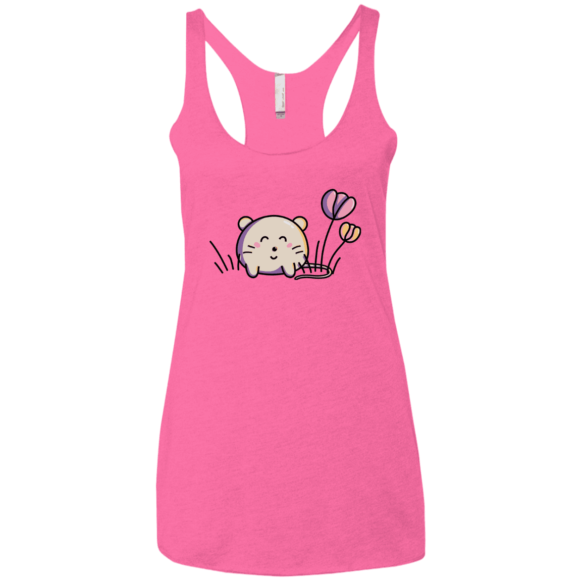 T-Shirts Vintage Pink / X-Small Kawaii Mouse and Tulips Women's Triblend Racerback Tank