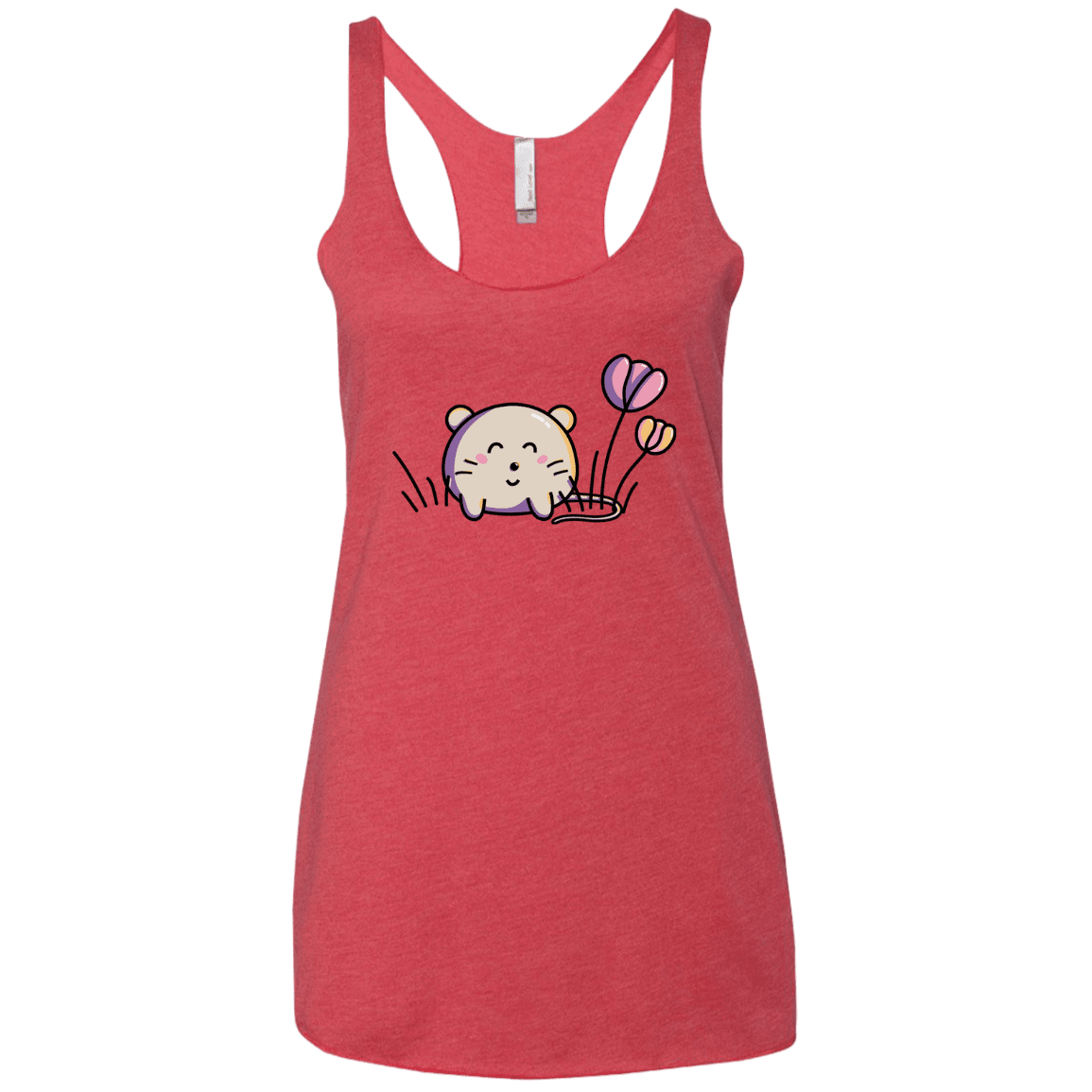 T-Shirts Vintage Red / X-Small Kawaii Mouse and Tulips Women's Triblend Racerback Tank