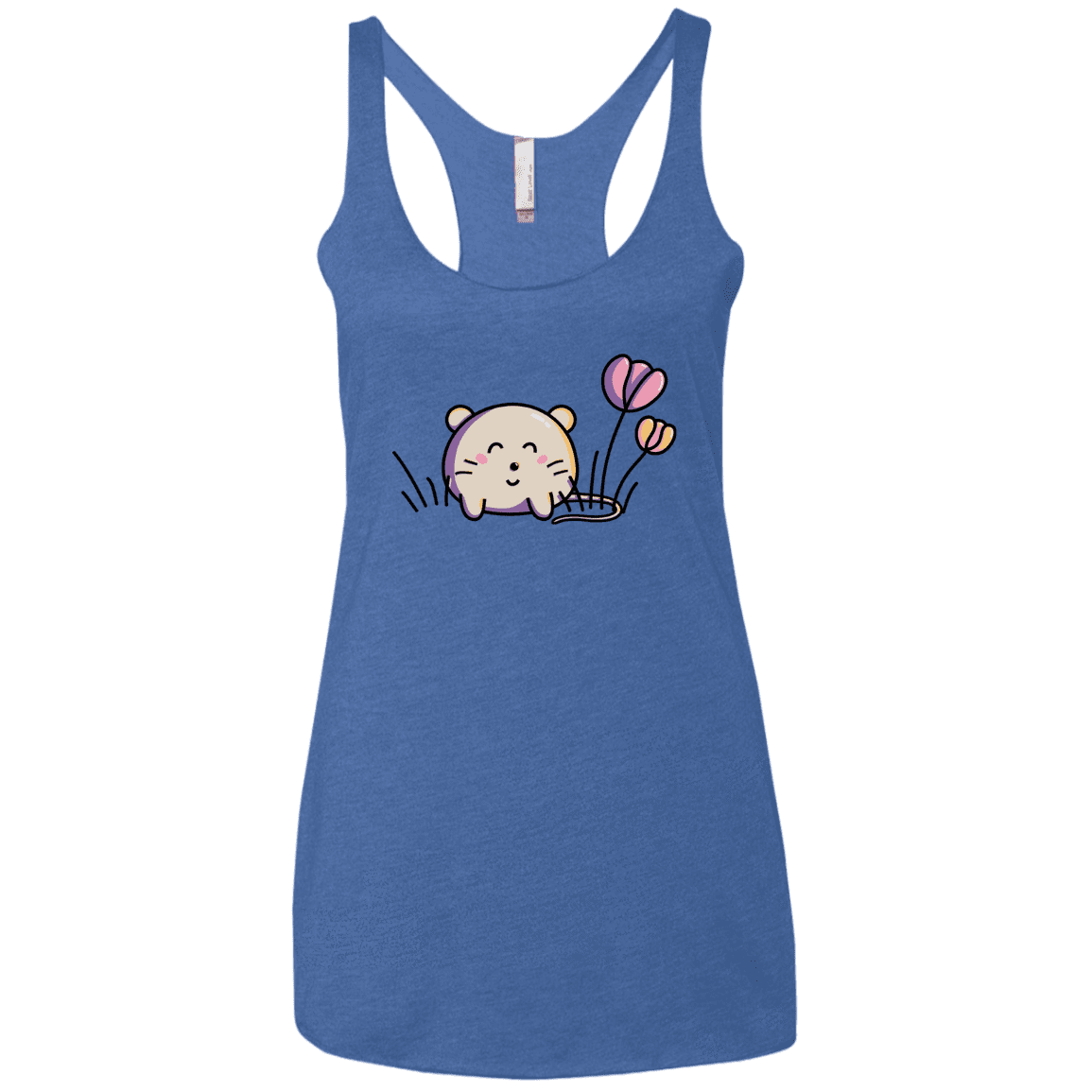 T-Shirts Vintage Royal / X-Small Kawaii Mouse and Tulips Women's Triblend Racerback Tank