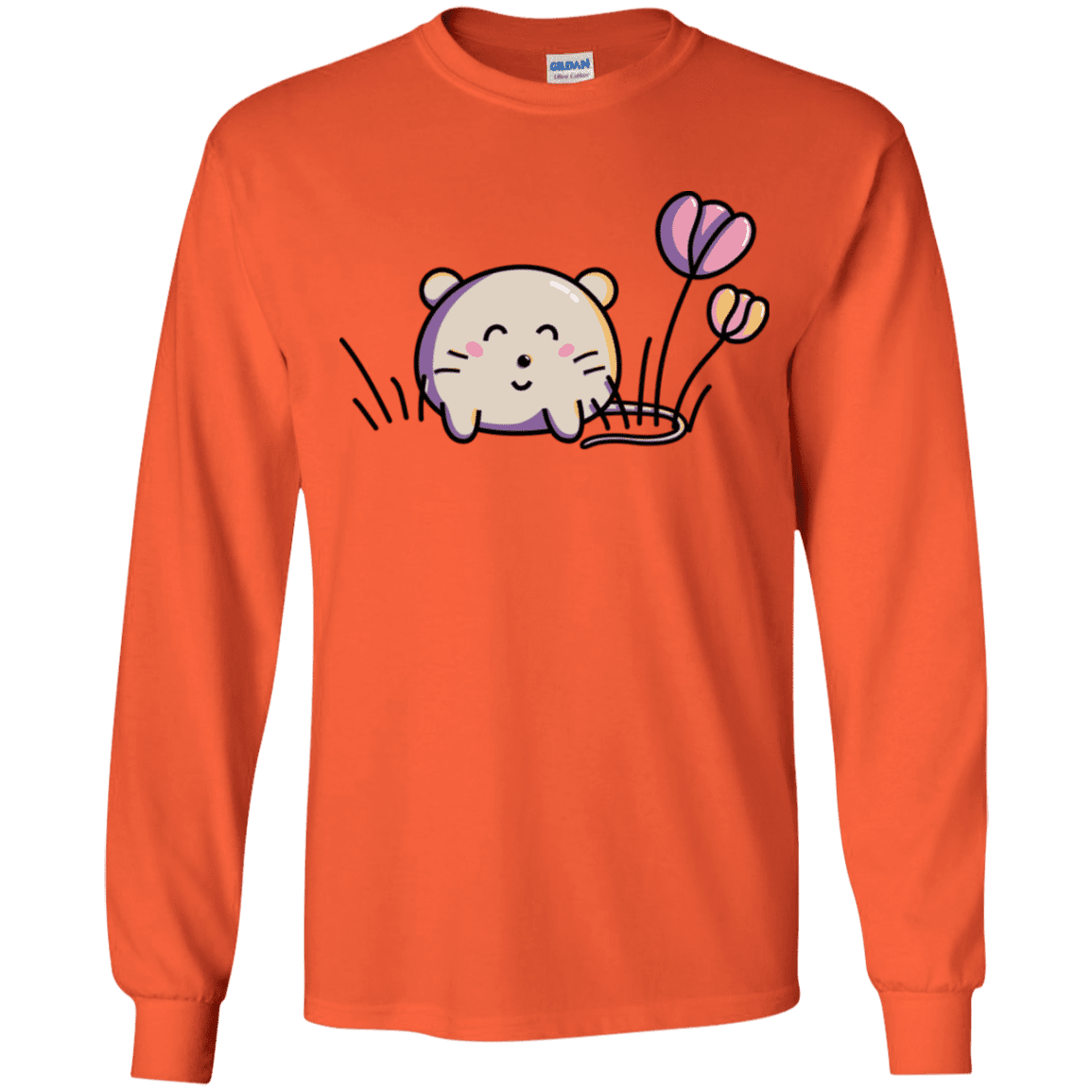 T-Shirts Orange / YS Kawaii Mouse and Tulips Youth Long Sleeve T-Shirt