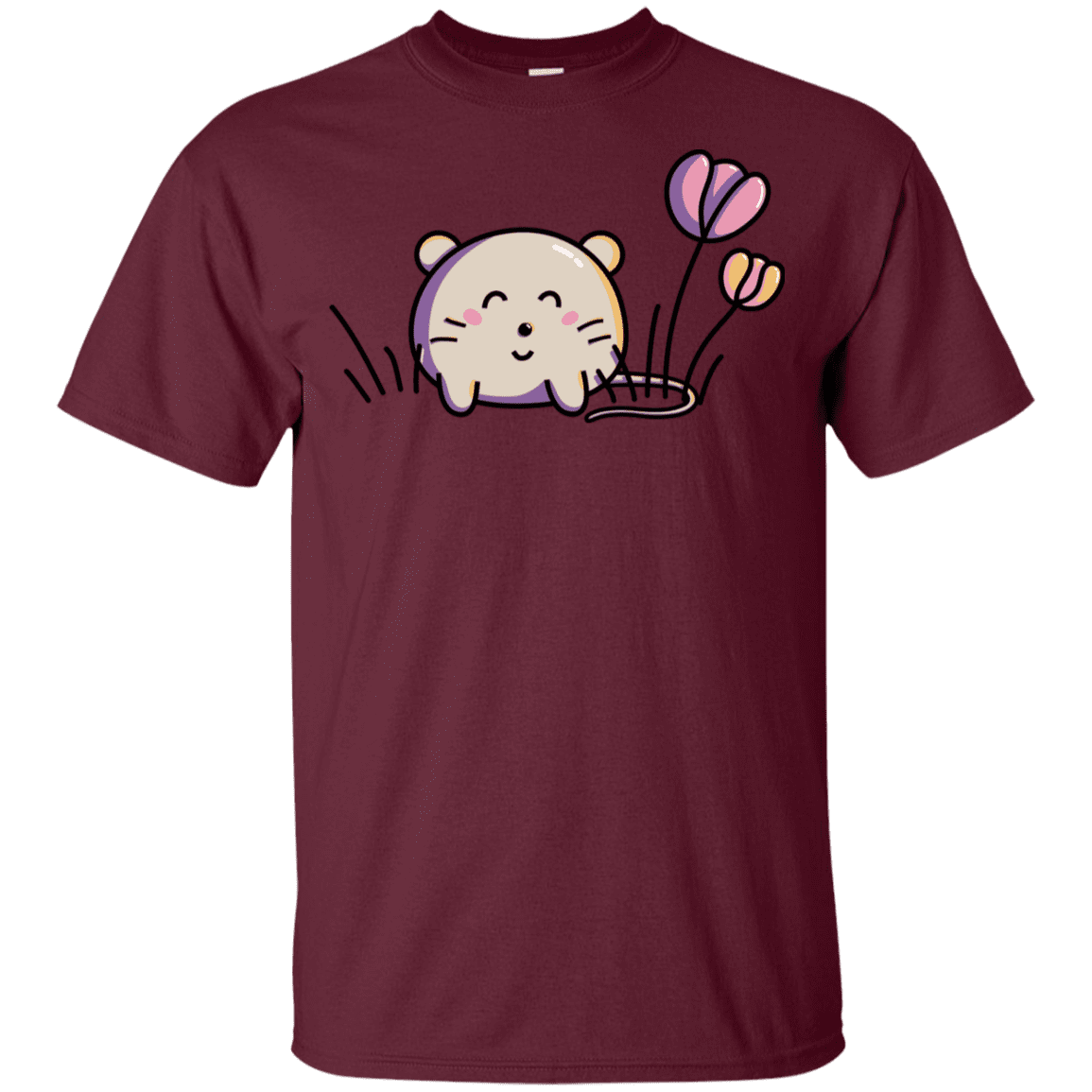 T-Shirts Maroon / YXS Kawaii Mouse and Tulips Youth T-Shirt